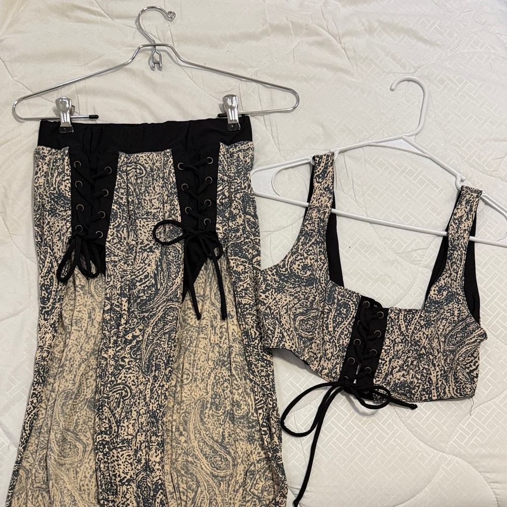 Paisley Lace-Up Two-Piece Set